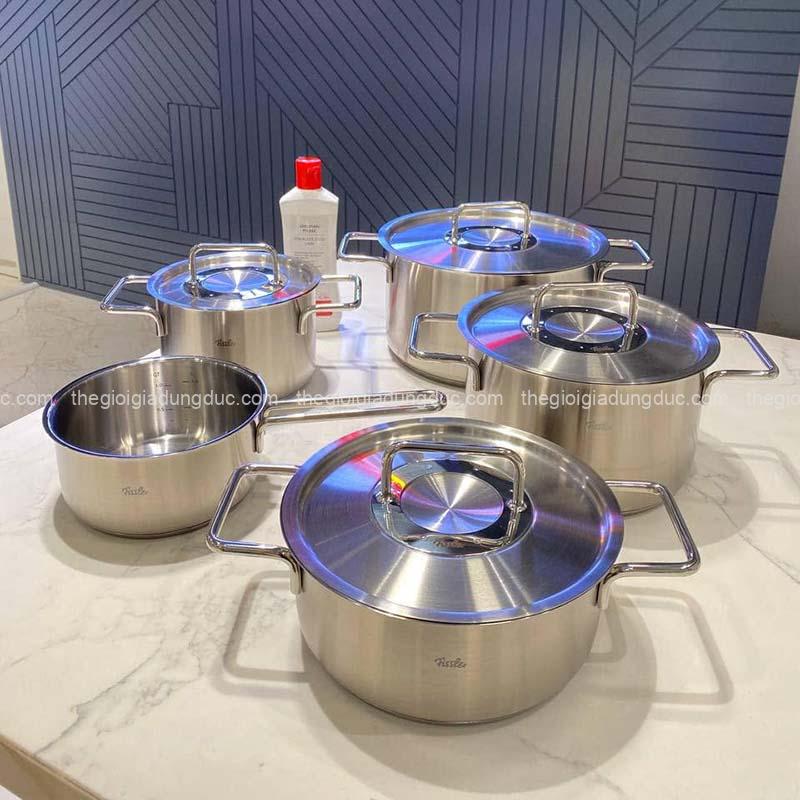 Bộ nồi Fissler Pure Collection 5 món (4 nồi, 1 quánh) vung inox / vung kính