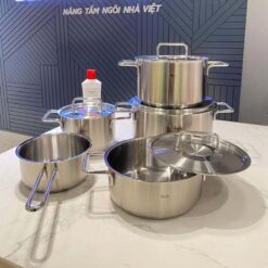 Bộ nồi Fissler Pure Collection 5 món (4 nồi, 1 quánh) vung inox / vung kính