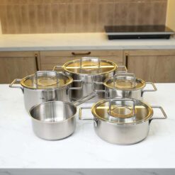 Bộ nồi Fissler Pure Collection 5 món (4 nồi, 1 quánh) vung inox / vung kính