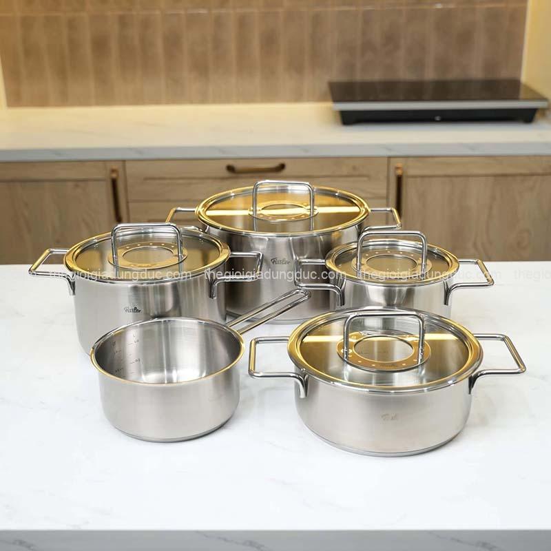 Bộ nồi Fissler Pure Collection 5 món (4 nồi, 1 quánh) vung inox / vung kính