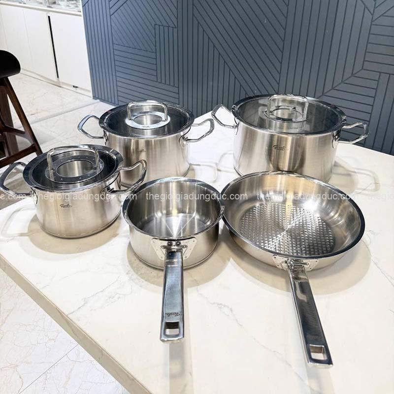 Bộ nồi Fissler Profi set 5 vung kính (3 nồi, 1 quánh, 1 chảo 24cm/28cm)