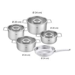Bộ nồi Fissler Pure Collection 5 món vung kính (4 nồi, 1 chảo thép/ chảo 2 quai)