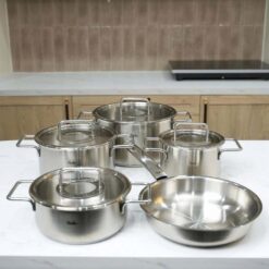 Bộ nồi Fissler Pure Collection 5 món vung kính (4 nồi, 1 chảo thép/ chảo 2 quai)