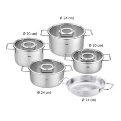 Bộ nồi Fissler Pure Collection 5 món vung kính (4 nồi, 1 chảo thép/ chảo 2 quai)