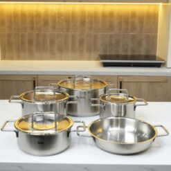 Bộ nồi Fissler Pure Collection 5 món vung kính (4 nồi, 1 chảo thép/ chảo 2 quai)