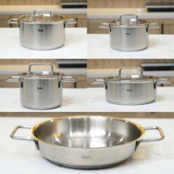 Bộ nồi Fissler Pure Collection 5 món vung kính (4 nồi, 1 chảo thép/ chảo 2 quai)