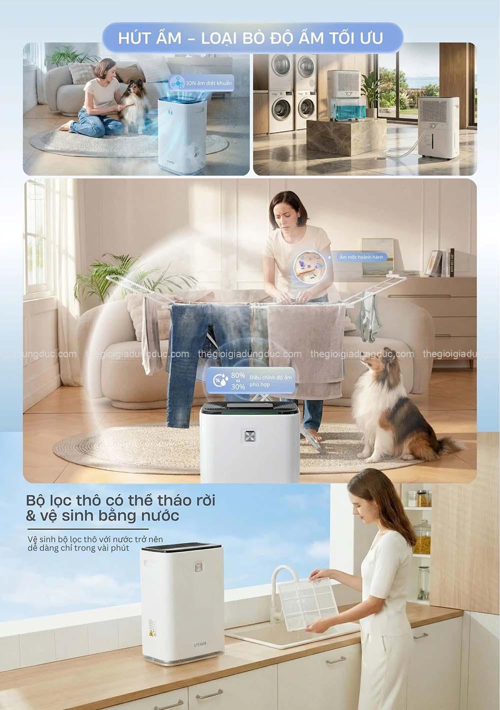 Máy hút ẩm kiêm lọc không khí Steiger STG-835DW/plus
