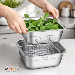 Set chậu và rổ vuông Moos by Fine inox 304