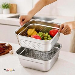 Set chậu và rổ vuông Moos by Fine inox 304