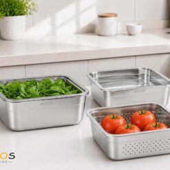Set chậu và rổ vuông Moos by Fine inox 304