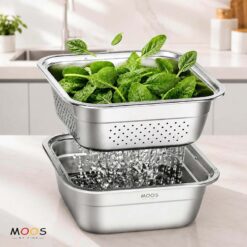 Set chậu và rổ vuông Moos by Fine inox 304