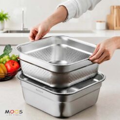 Set chậu và rổ vuông Moos by Fine inox 304