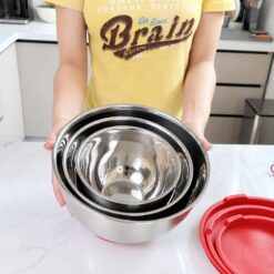 Bộ 3 âu trộn Michelangelo LIAM inox 304 cao cấp kèm nắp tiện lợi