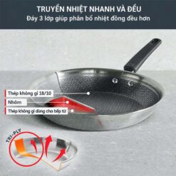 Chảo chiên inox chống dính liền khối Tefal Power vân thép