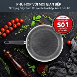 Chảo chiên inox chống dính liền khối Tefal Power vân thép