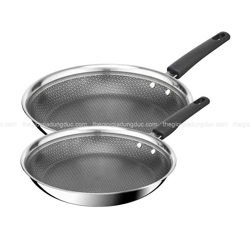 Chảo chiên inox chống dính liền khối Tefal Power vân thép
