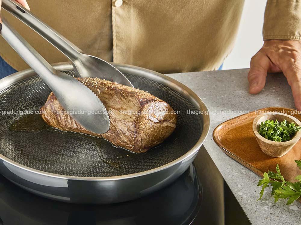 Chảo chiên inox chống dính liền khối Tefal Power vân thép