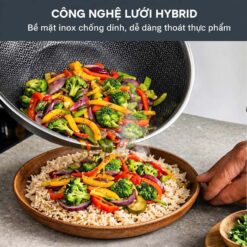 Chảo xào inox chống dính liền khối Tefal Power E3411655 28cm có nắp