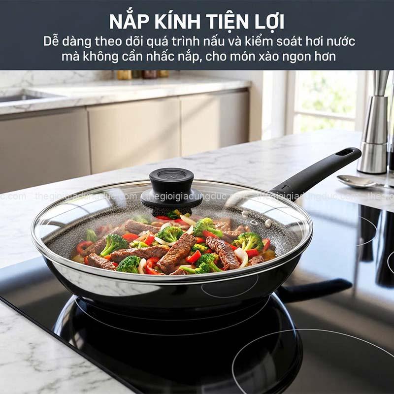 Chảo xào inox chống dính liền khối Tefal Power E3411655 28cm có nắp