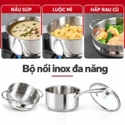 Quánh inox Michelangelo 20cm kèm nắp kính và xửng hấp