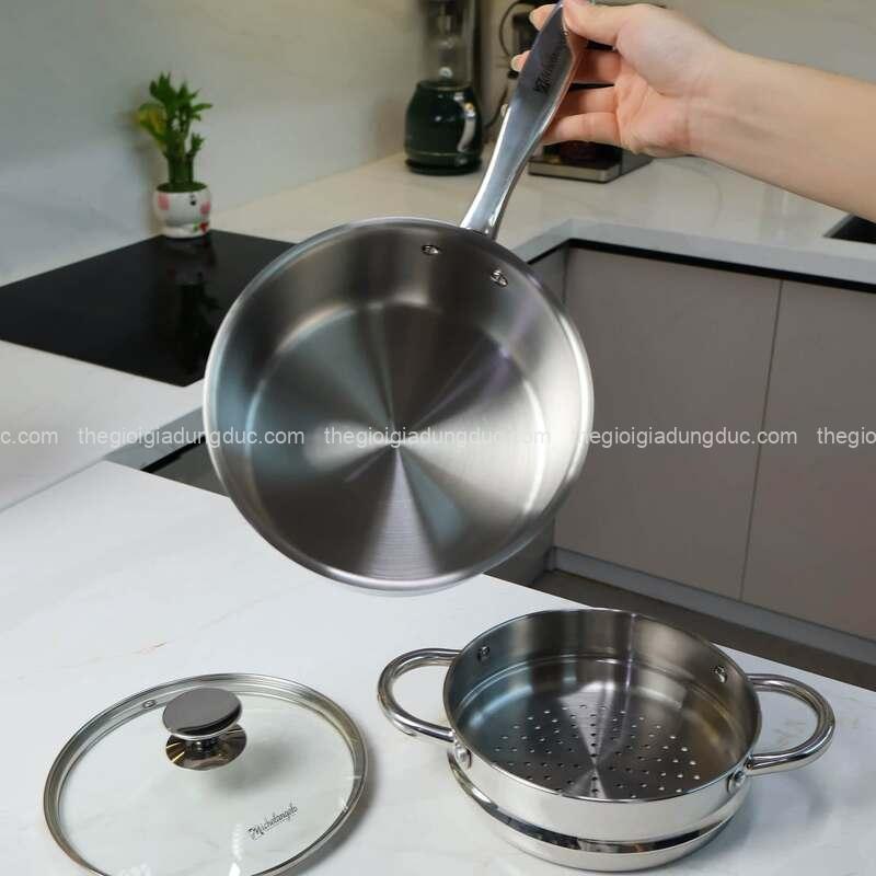 quanh-inox-michelangelo-20cm (10) Quánh inox Michelangelo 20cm kèm nắp kính và xửng hấp