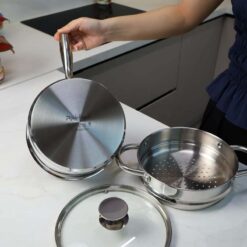 Quánh inox Michelangelo 20cm kèm nắp kính và xửng hấp