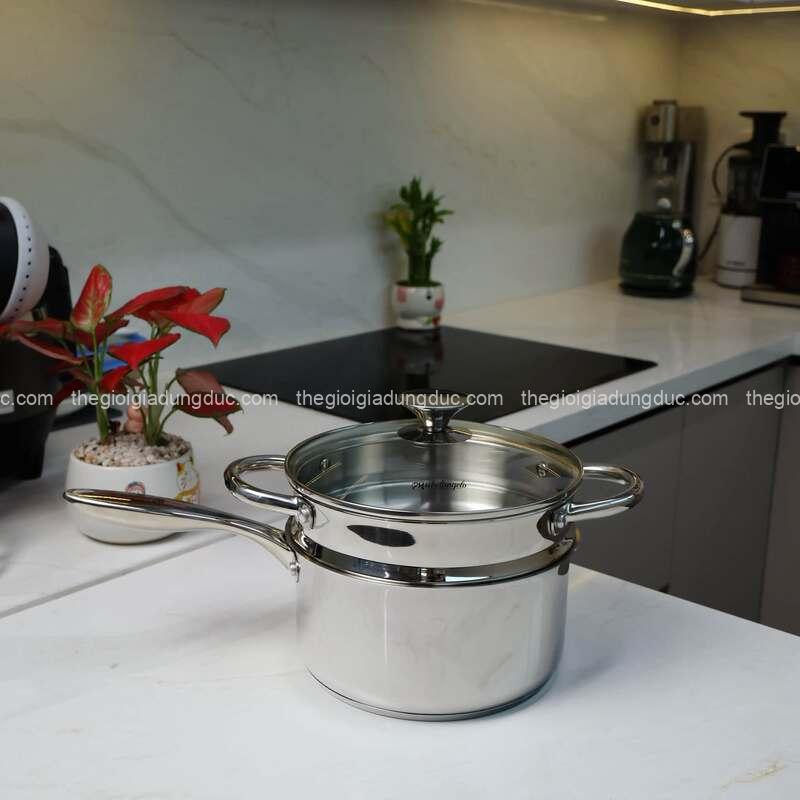quanh-inox-michelangelo-20cm (7) Quánh inox Michelangelo 20cm kèm nắp kính và xửng hấp