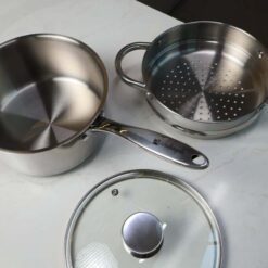 Quánh inox Michelangelo 20cm kèm nắp kính và xửng hấp