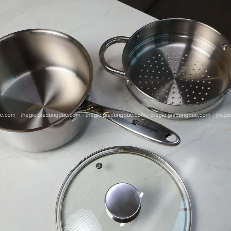 quanh-inox-michelangelo-20cm (9) Quánh inox Michelangelo 20cm kèm nắp kính và xửng hấp