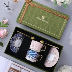 Set 2 cốc trà chiều kèm thìa và đĩa lót