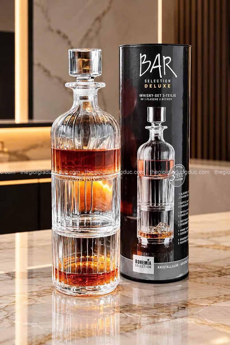 set-pha-le-1-binh-2-coc-whisky-bohemia-bar-selection-deluxe (6) Set pha lê 1 bình 2 cốc chồng nhau whisky Bohemia Bar Selection Deluxe